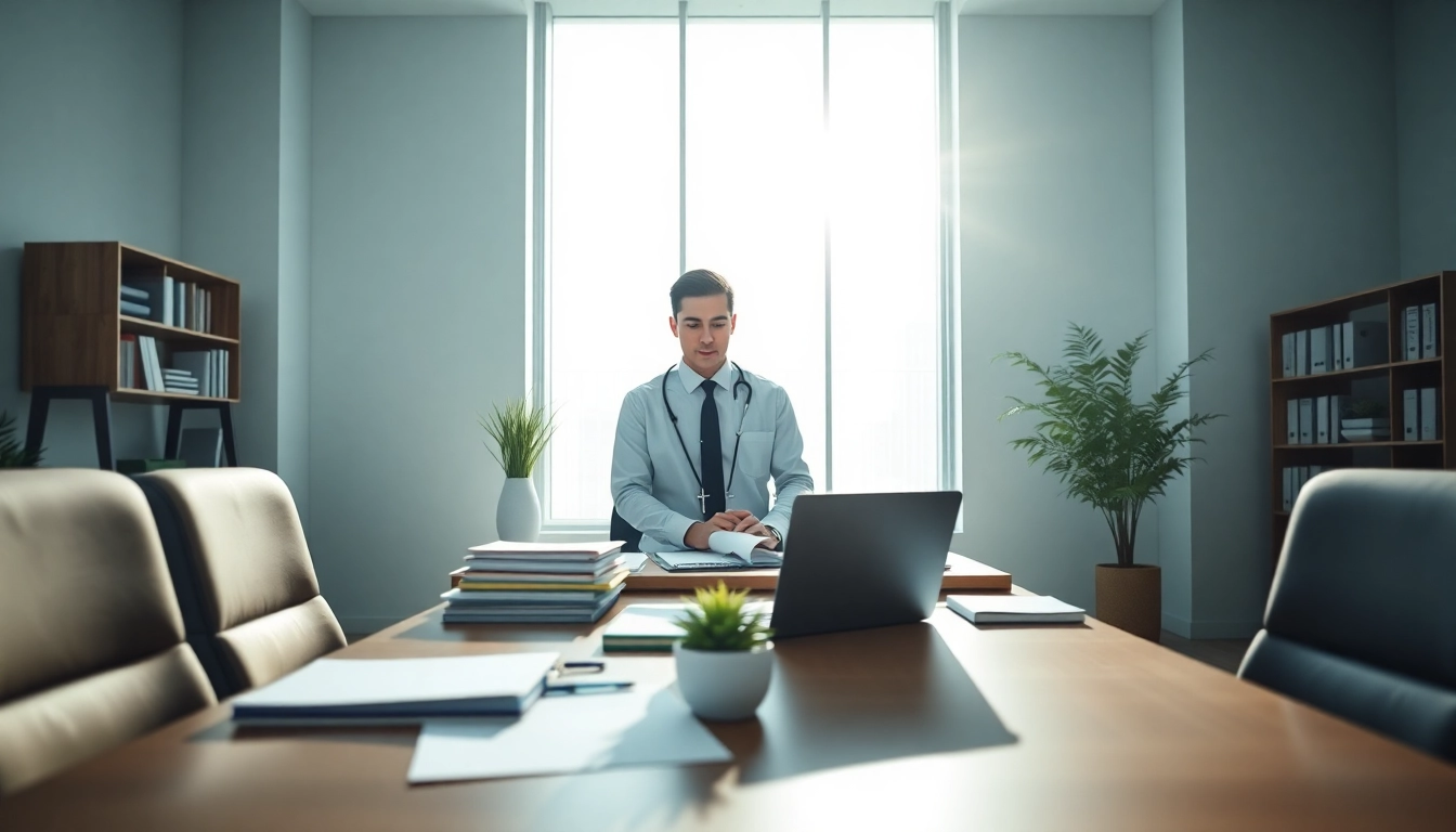 Tax Consultant in Kenya working in a bright, modern office environment with documents and a laptop.