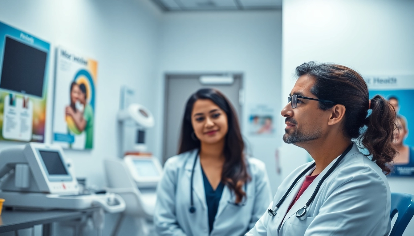 Healthcare professional discussing Health strategies with a patient in a welcoming clinic.