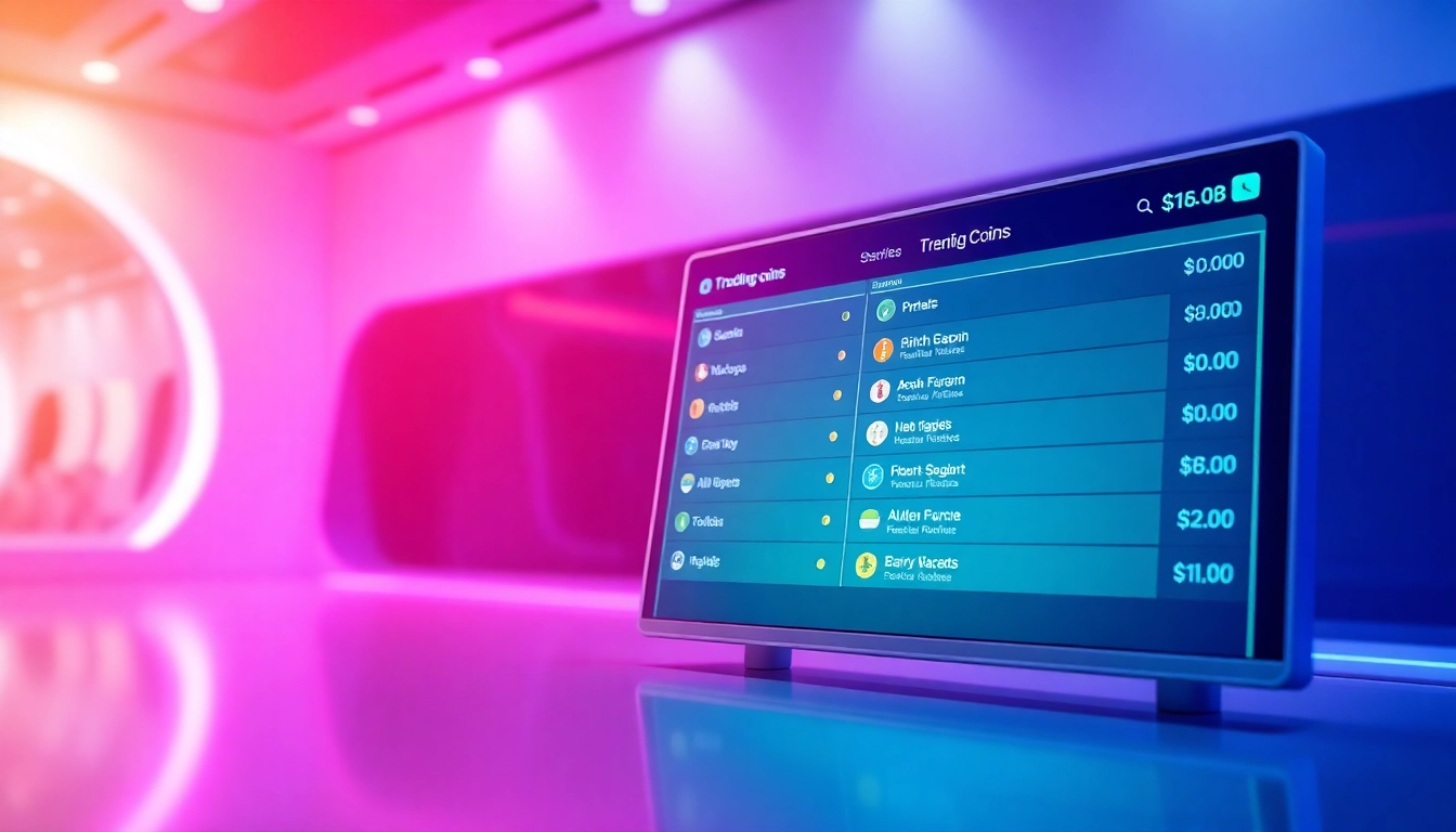 Explore the Trending Coins listing on a digital platform featuring real-time updates.