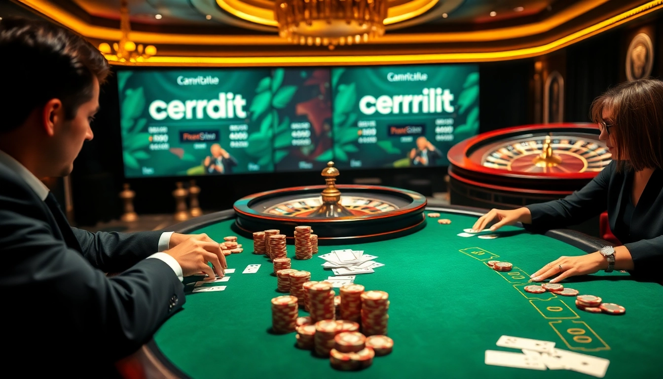 Exciting poker game scene showcasing credit nebancar financing discussions at a luxury casino.
