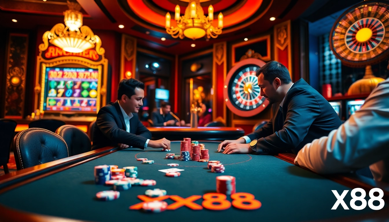 Engage in excitement at XX88 casino with an immersive poker game scene.
