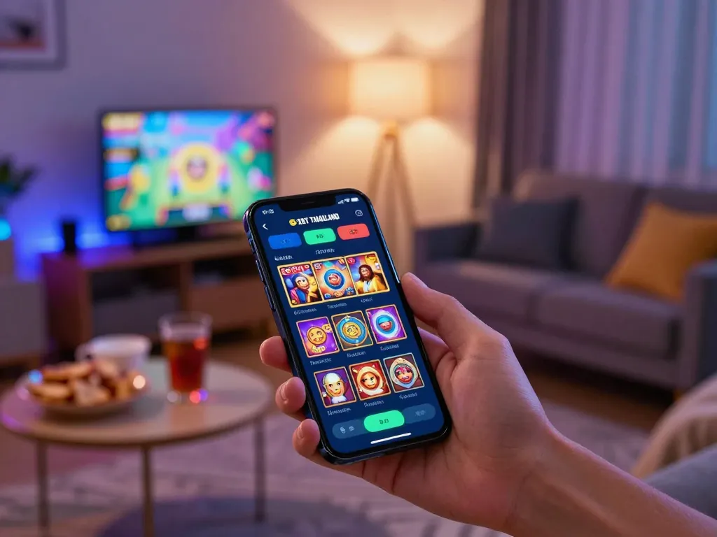 Engaging gameplay of slot thailand on a smartphone capturing the excitement of online slots.
