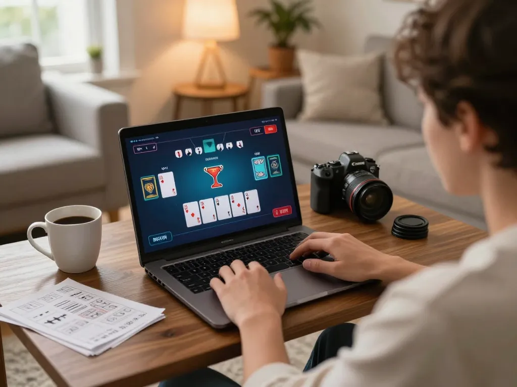 Engage with sunwin online blackjack gameplay in a cozy home setting, showcasing strategy and comfort.