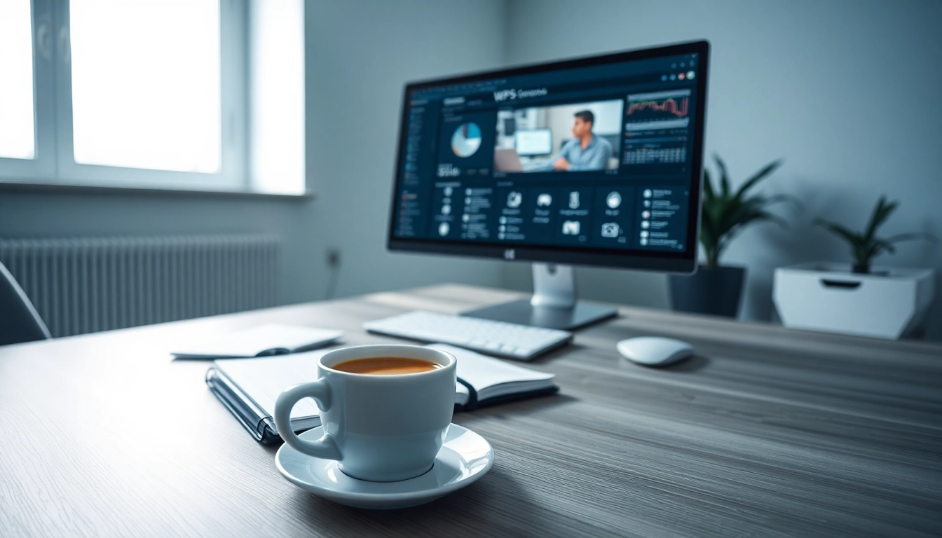Enhance productivity with WPS办公软件 in a modern office workspace, showcasing efficient design.