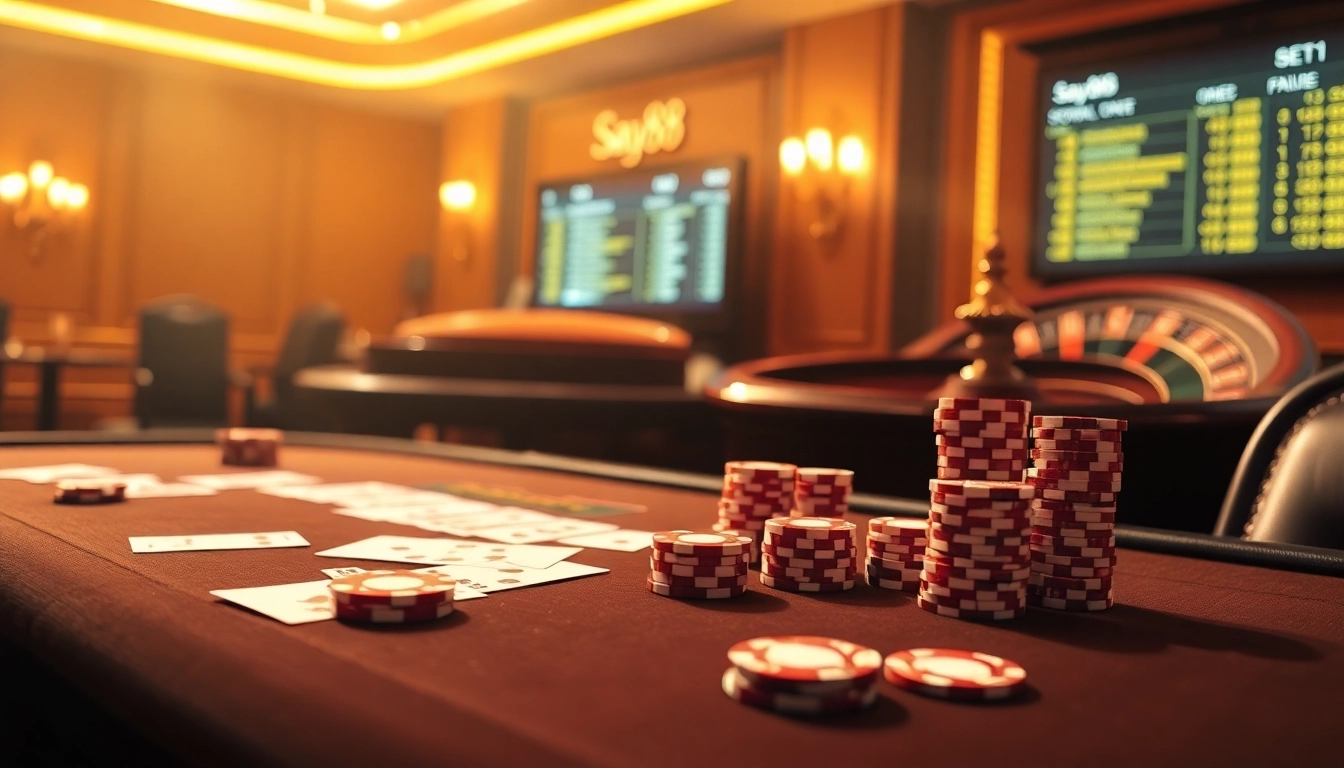 Experience the thrill of say88 with high-stakes poker at a luxury casino table.