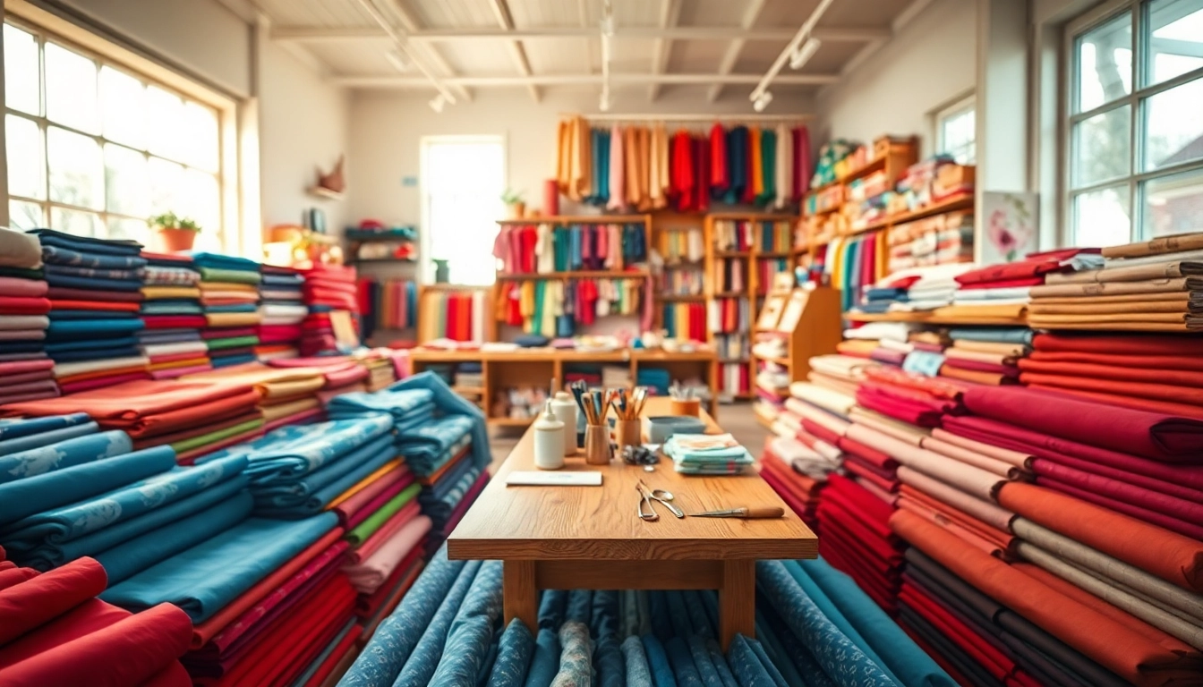 De stoffenwinkel met kleurrijke stoffen en creatief naaiaccessoires.