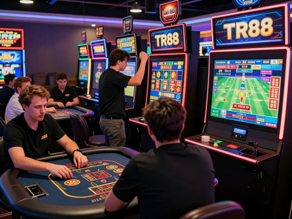 Players celebrating wins and engaging in online gaming activities at TR88's vibrant gaming platform.