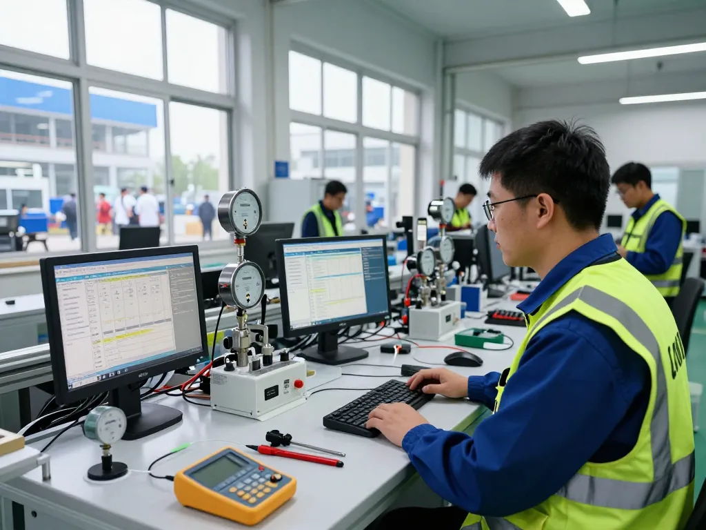 Engineer checking Endress Hauser flow measurement tools in a modern factory setting.