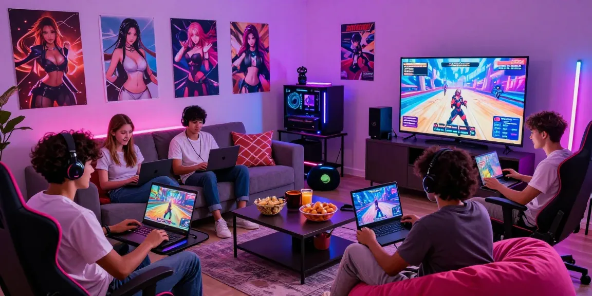 Gamers enjoying engaging hentai game experiences in a lively gaming room.