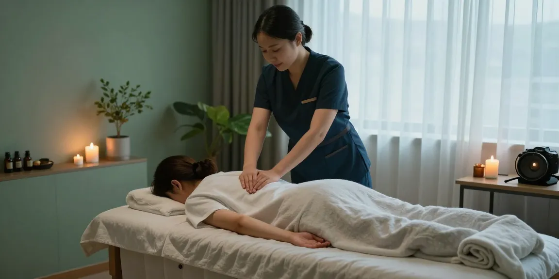 부산스웨디시 마사지 치료를 받는 고객과 편안한 스파 환경