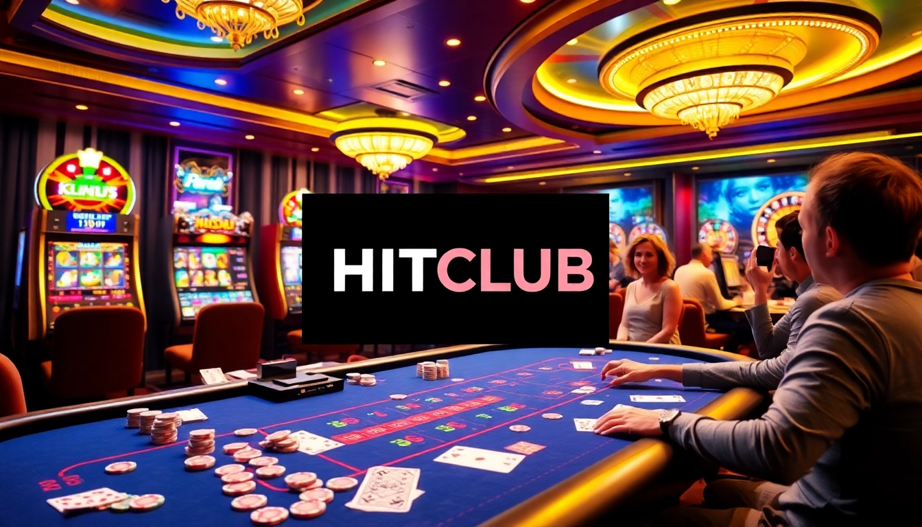 HITCLUB online casino scene with vibrant gaming tables and slot machines