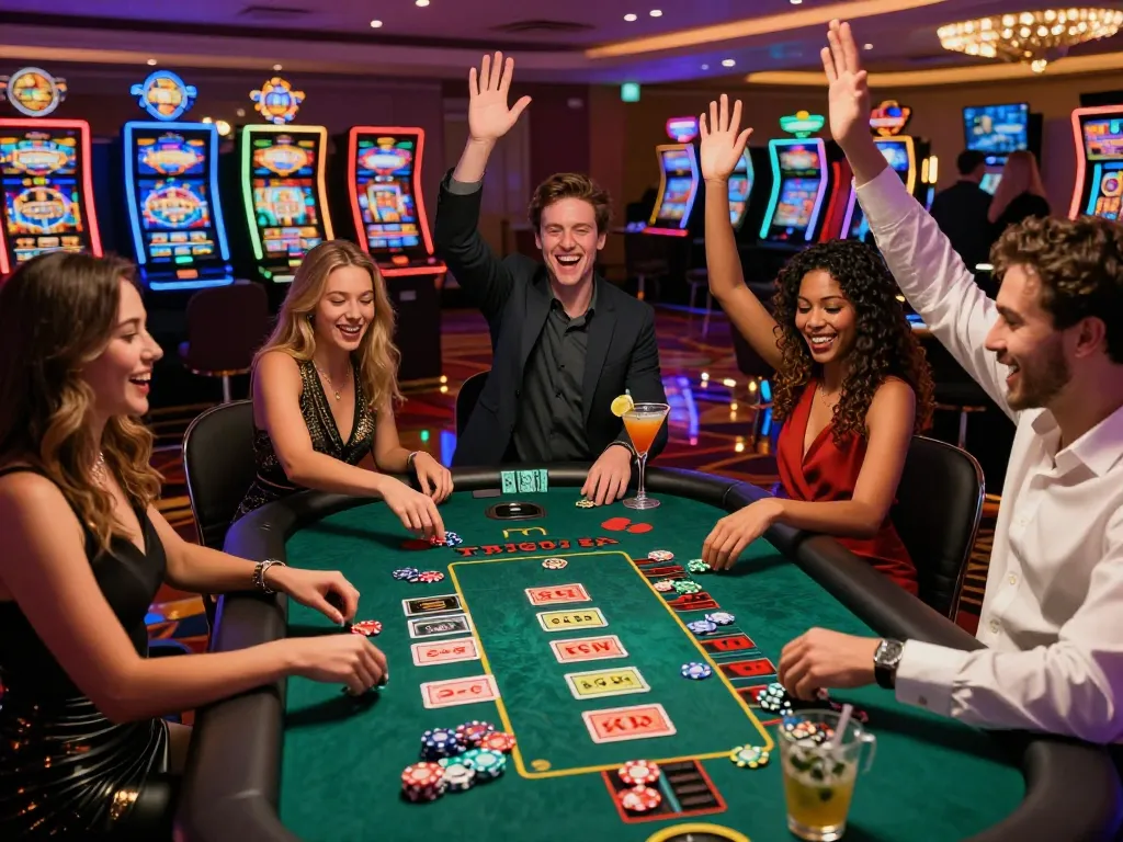 Casino gaming excitement at https://lucky88.tips/ with players celebrating wins at a vibrant table.