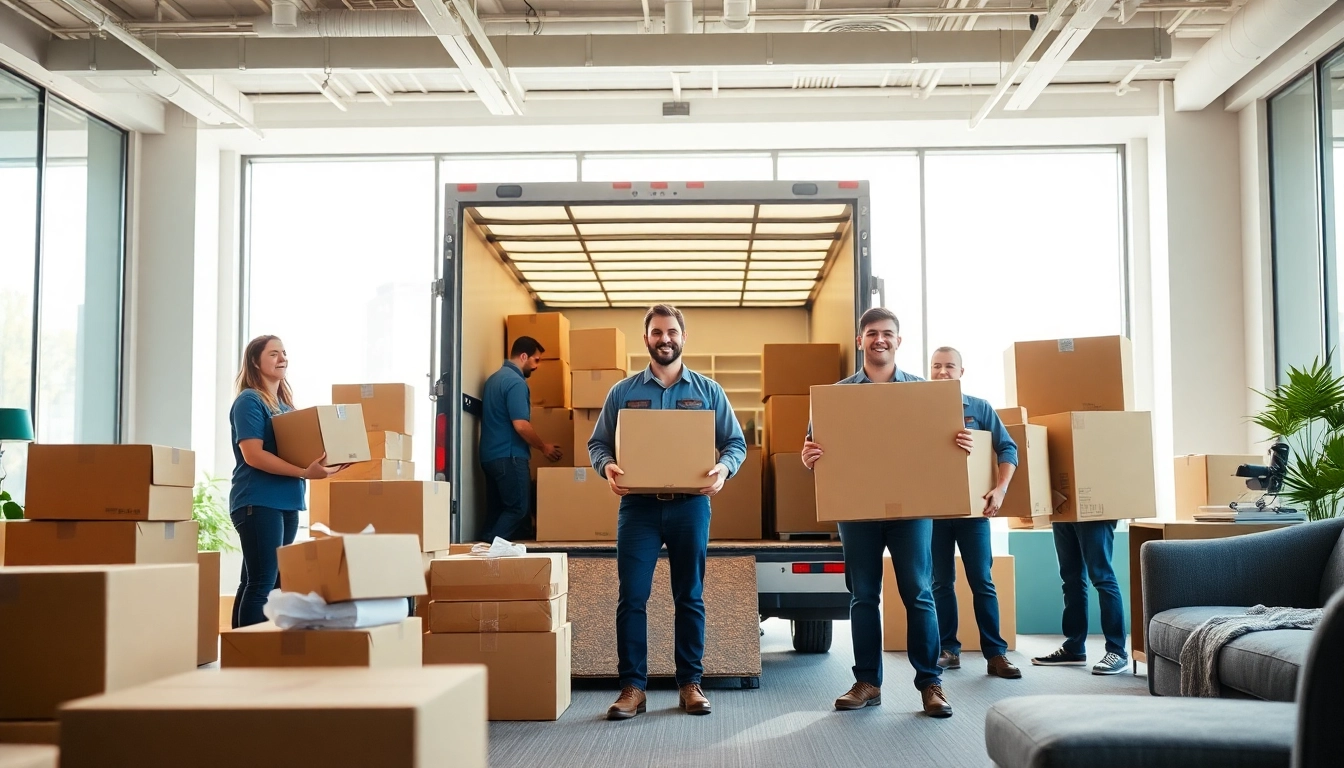 Chicago Movers efficiently packing and loading items in an office environment.