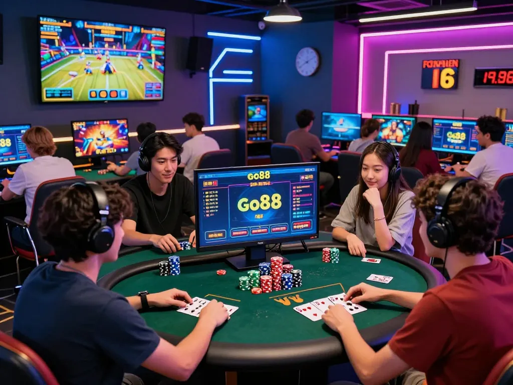 Engaging scene of players enjoying Go88 with link tải go88 mới nhất and vibrant gaming atmosphere.