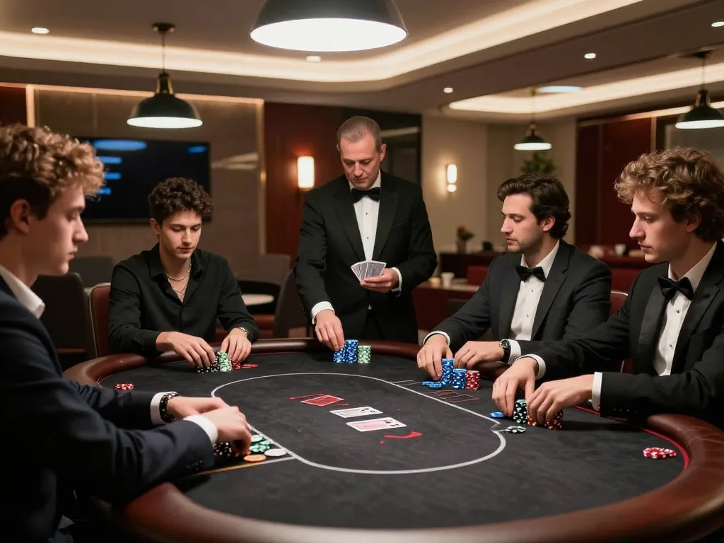 Experience the thrill of poker at okwin, showcasing players in an upscale gaming environment