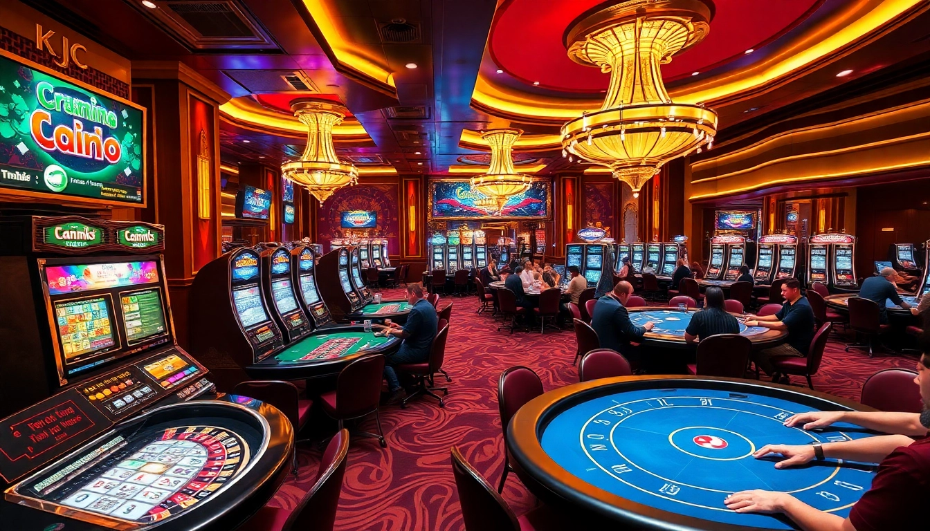 KJC players enjoying an exhilarating casino experience featuring poker and slot machines.