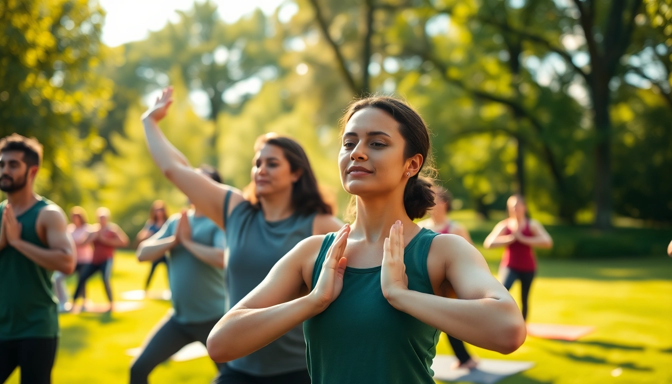 A vibrant yoga class outdoors promoting wellness at https://healthyvix.com.