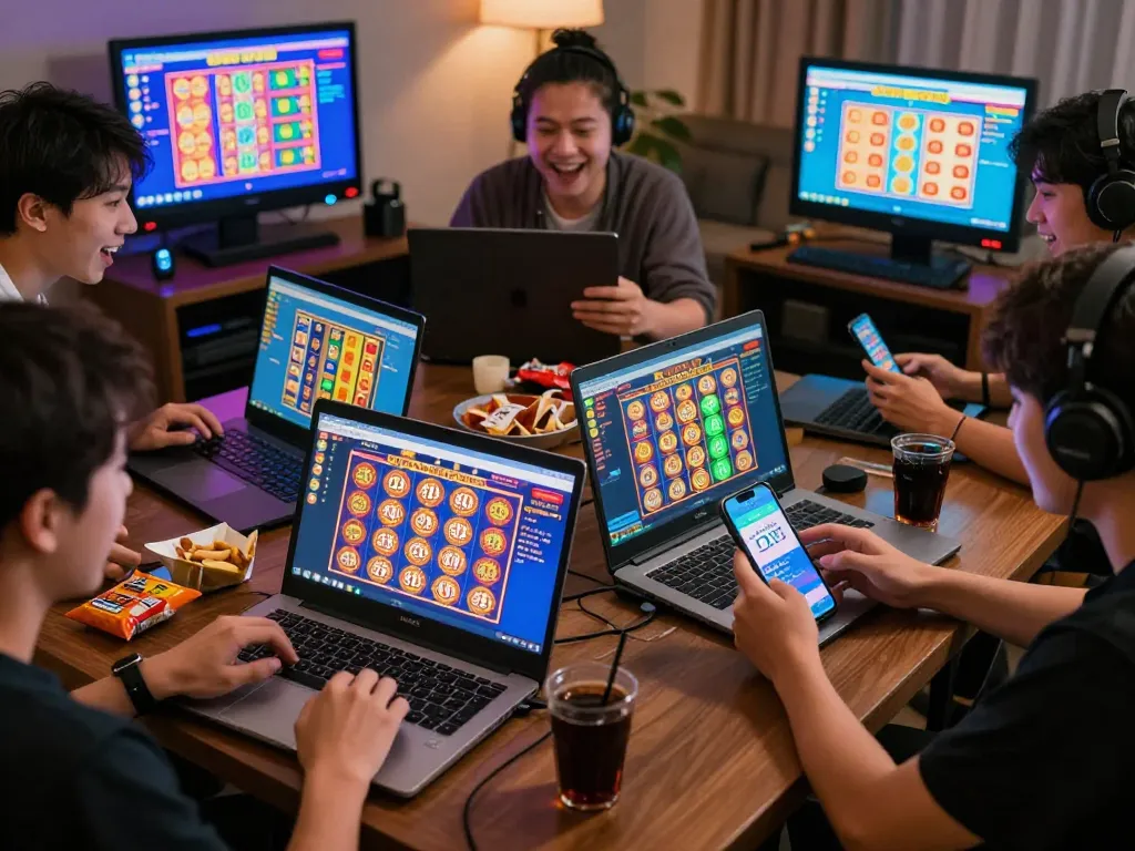 Excited players engaged with BANTAITOGEL: Situs Gacor Toto Slot Terbaik Dengan Agen Toto Togel Pasaran 4d Terlengkap on their devices.