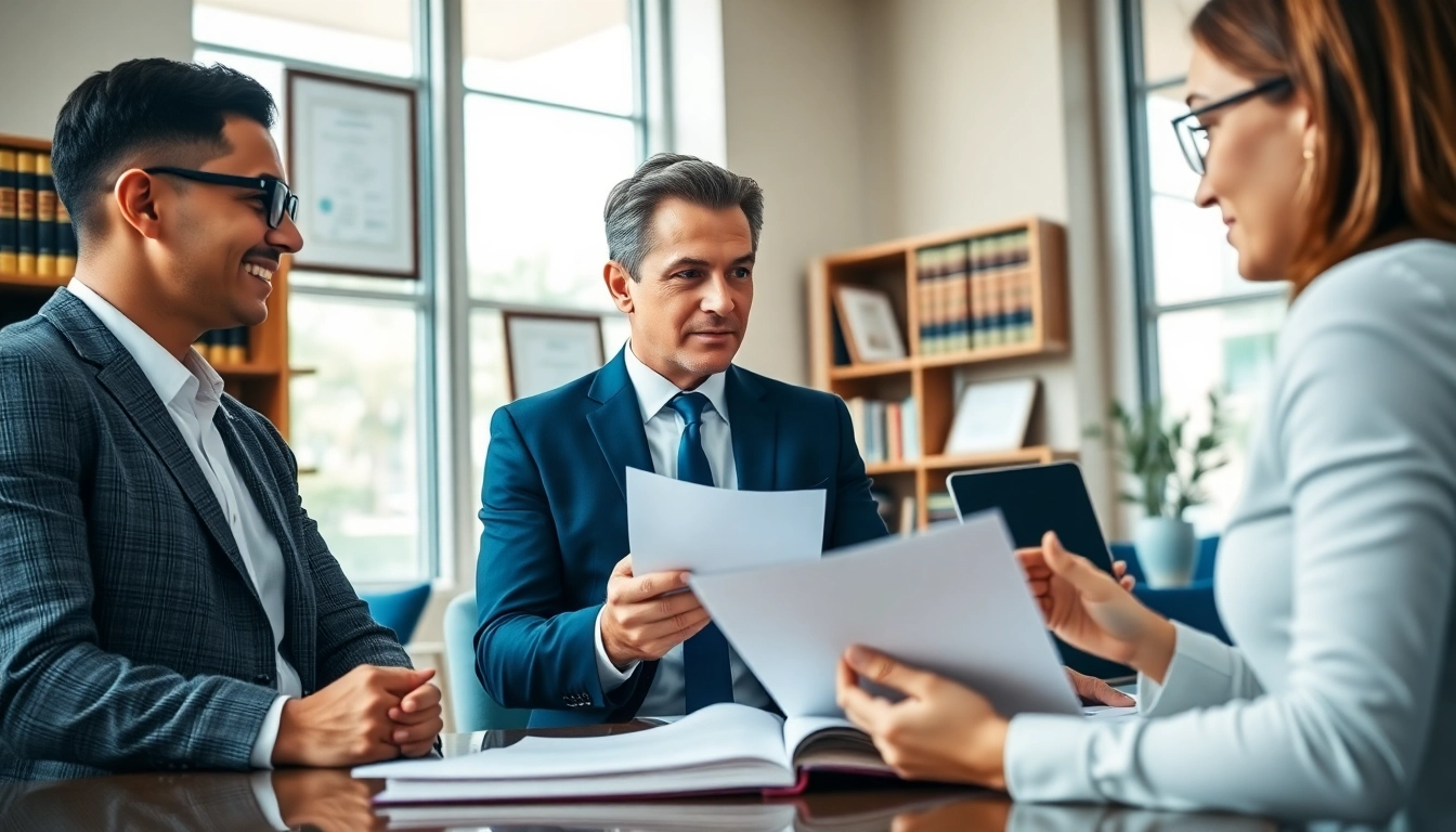 Consultation with Miami divorce lawyers discussing legal options and documents in a professional setting.
