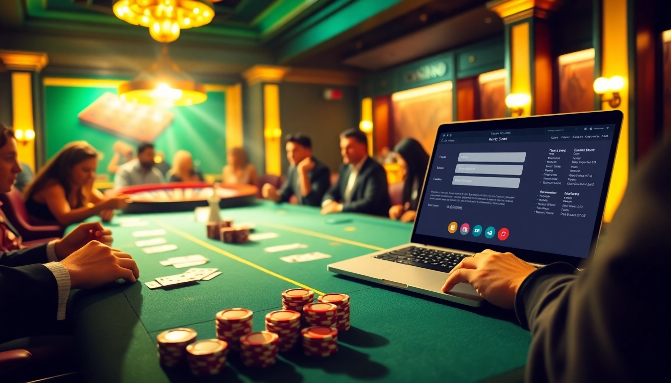 Engaging casino scene showcasing a player logging in, with poker chips and cards in action. লগইন to unlock your winning potential!