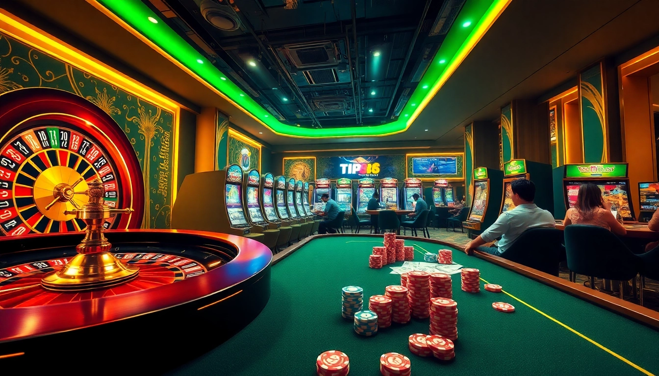 Players enjoying TIP88's exciting casino experience with vibrant games and luxury ambiance.