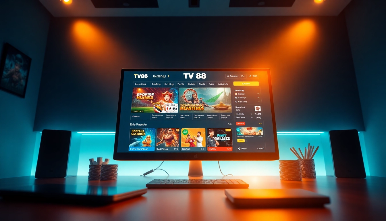TV88 online gaming platform interface showcasing dynamic live casino and sports betting.