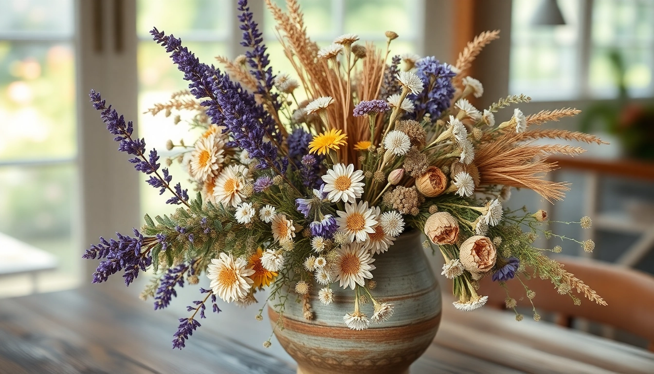 Beautiful dried flowers arranged artfully in a rustic vase, showcasing the charm of dried flowers.