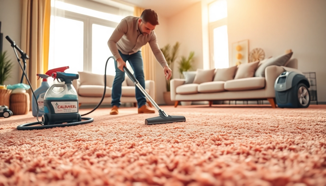 Expert carpet cleaning Dubai technician efficiently removing stains from a plush carpet.