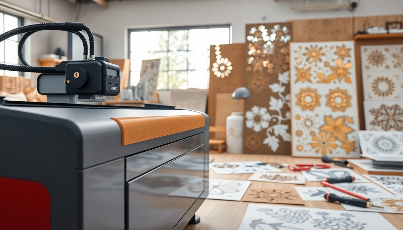 Laser cutting designs displayed with precision in a professional workspace.