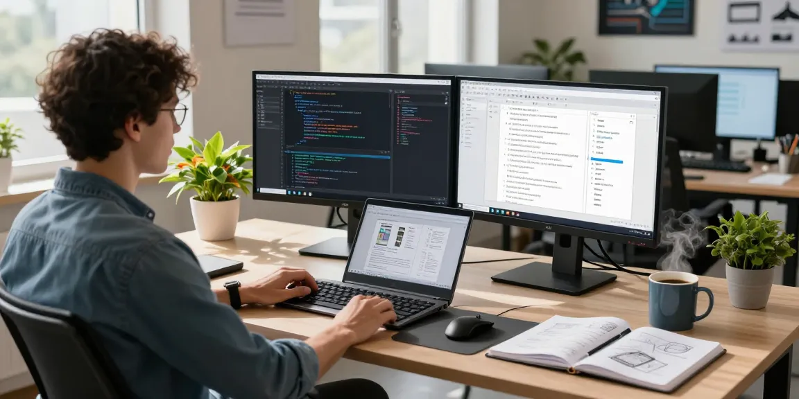 Efficient workspace showcasing 截图软件下载 process with dual monitors and a design setup.
