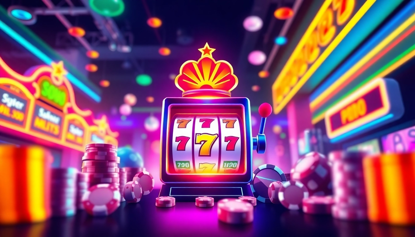 Gambarkan pengalaman bermain mpo1221 melalui mesin slot berwarna cerah dan suasana kasino yang energik.