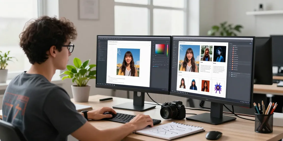 Analyzing results on an ai image detector with a computer in a modern workspace.