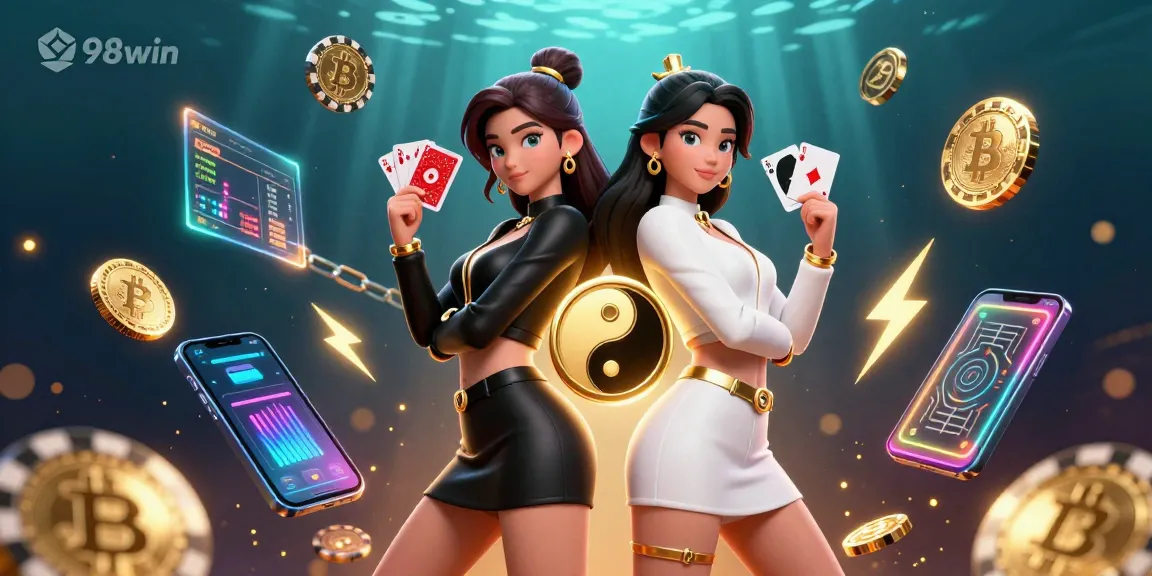 Play exciting 98win games with powerful duo showcasing casino elements and crypto technology.