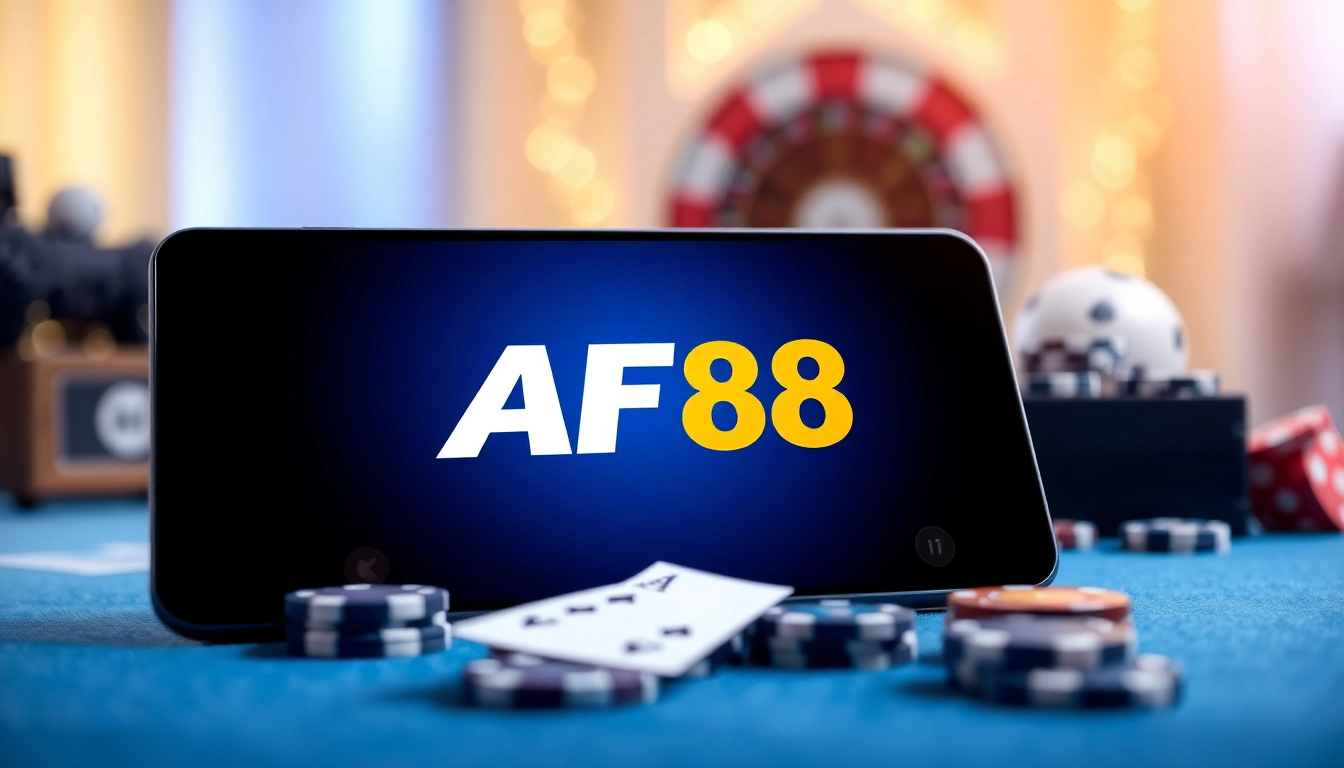 AF88 online gambling platform interface with casino chips and cards, exemplifying a modern user experience.