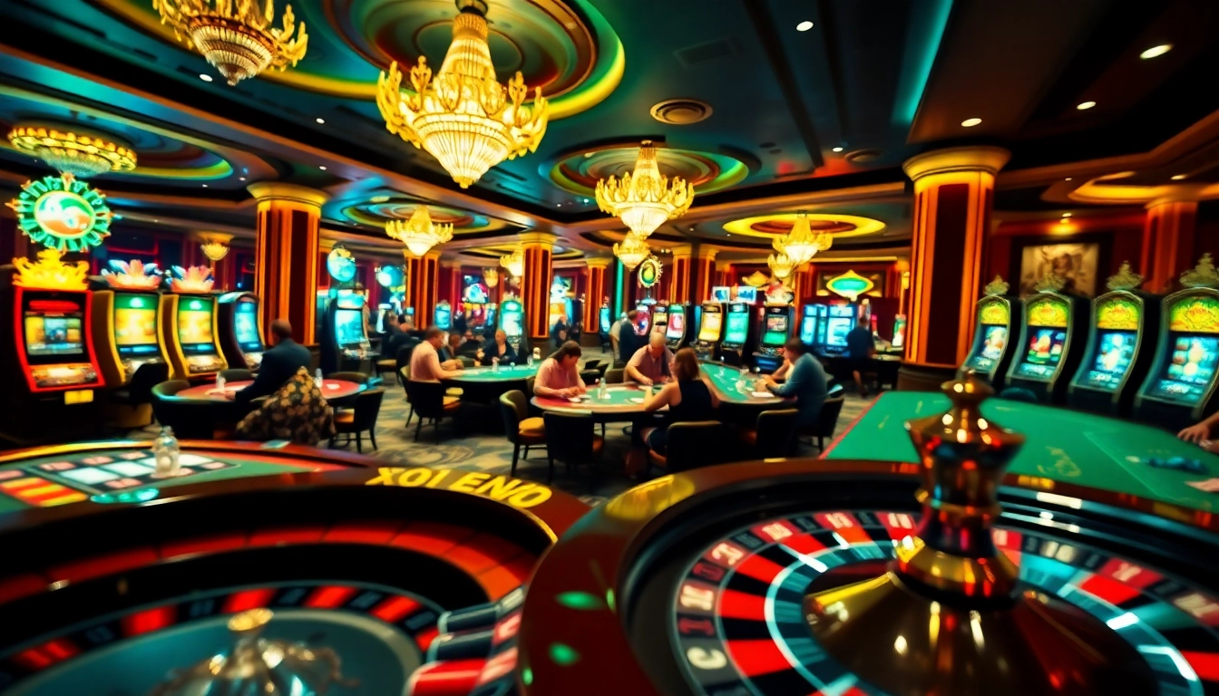 KJC AC brings to life a thrilling casino scene with players at poker tables and a vibrant roulette wheel, capturing the excitement of gambling.