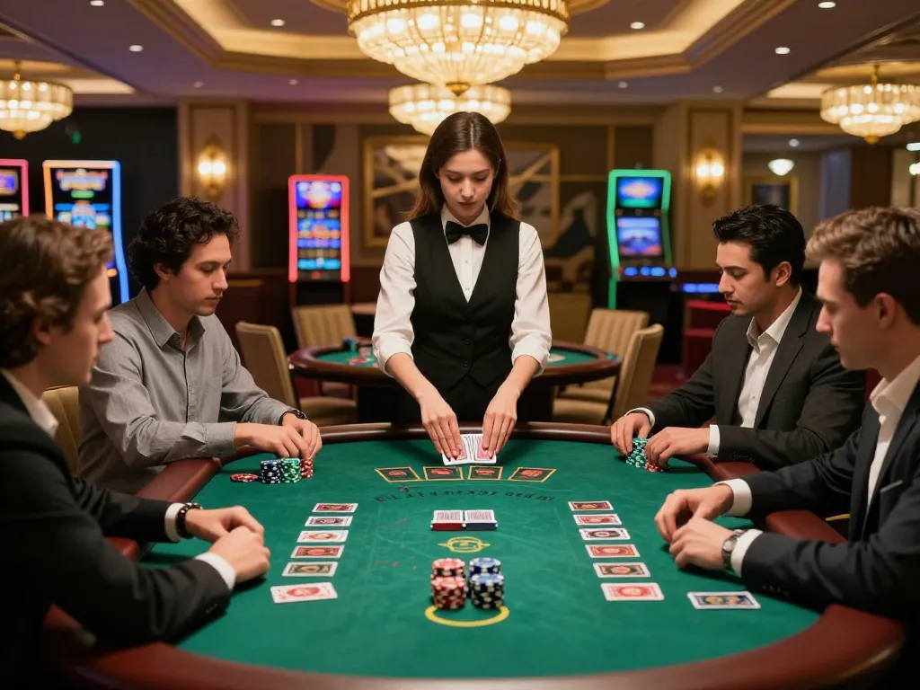 KONG88 blackjack table with players engaged in strategic bets during an exciting casino game night.