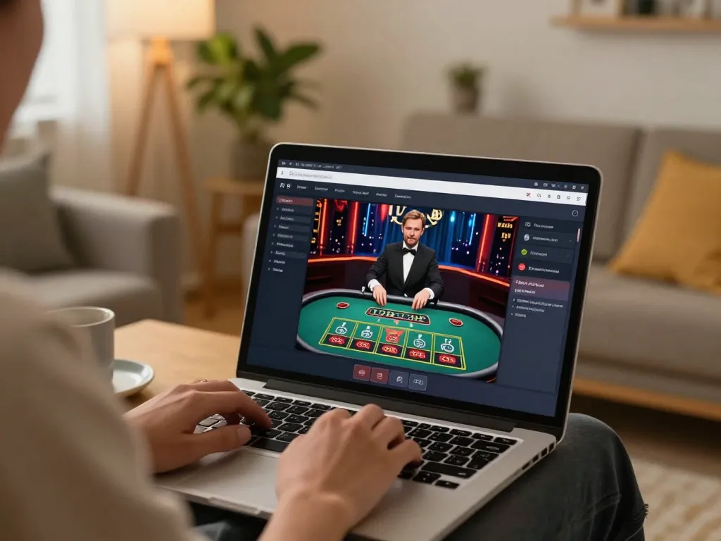 KUBET online gaming session showcasing a person engaged in a live casino game at home.