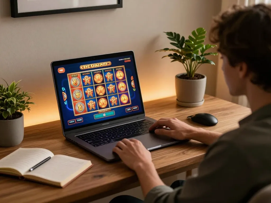 Win big with Free casino bonus while enjoying online slots from home on a laptop