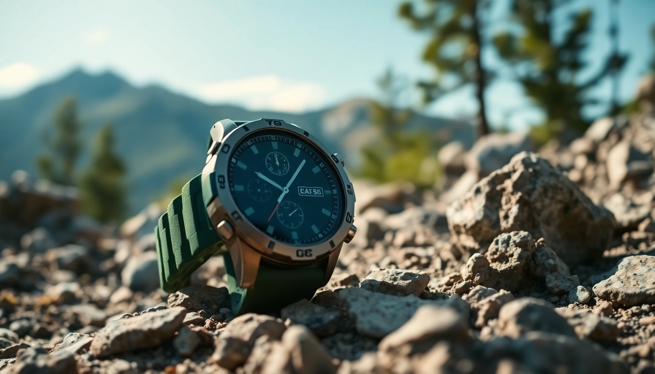 Showcase of the Explorer GPS Smart Watch against a natural landscape, symbolizing adventure.