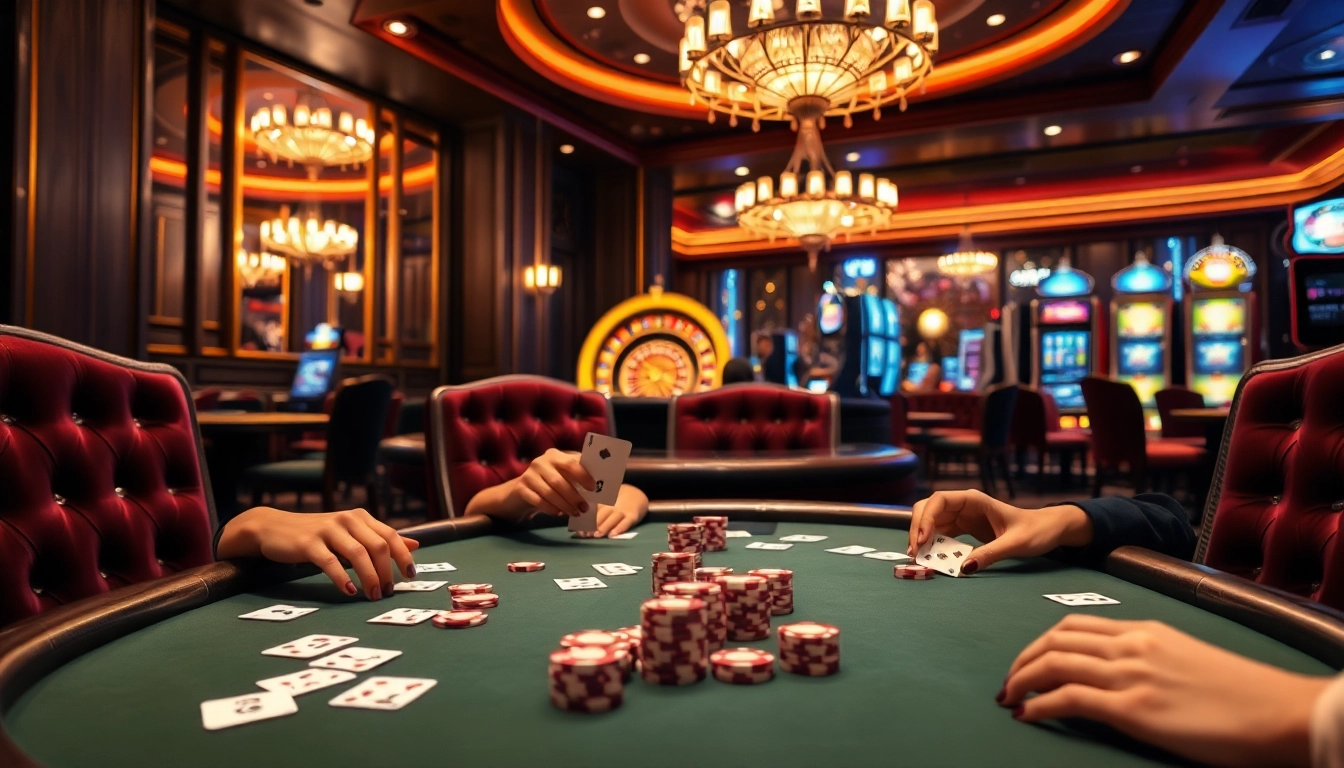 High-stakes poker action at Five88, showcasing chips and cards in a luxurious casino setting.