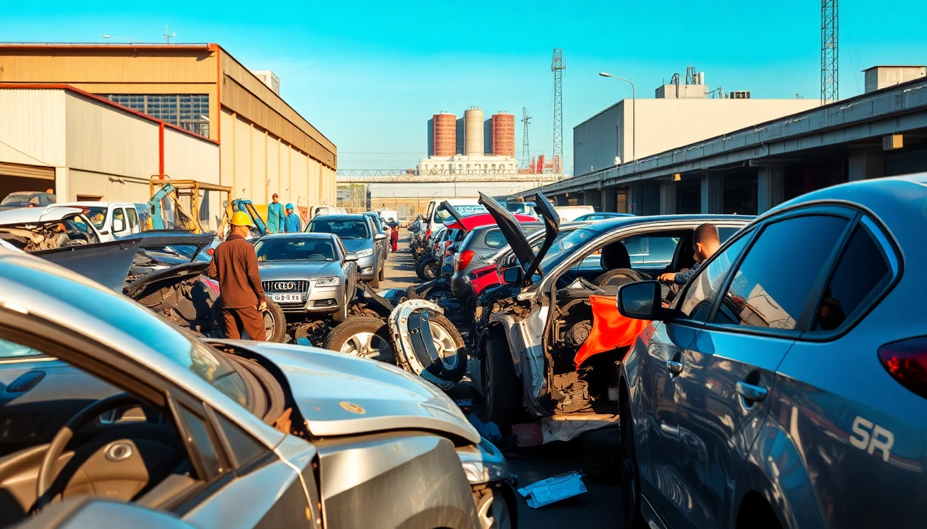 Skup aut na złom Katowice: dynamic scene of car scrapping showcasing dismantling process.