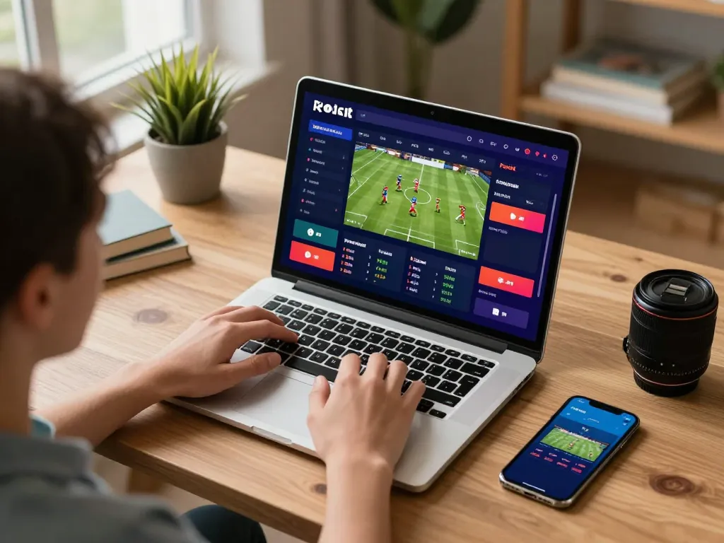 Bet789 user actively placing bets on a sports betting app in a cozy home setting