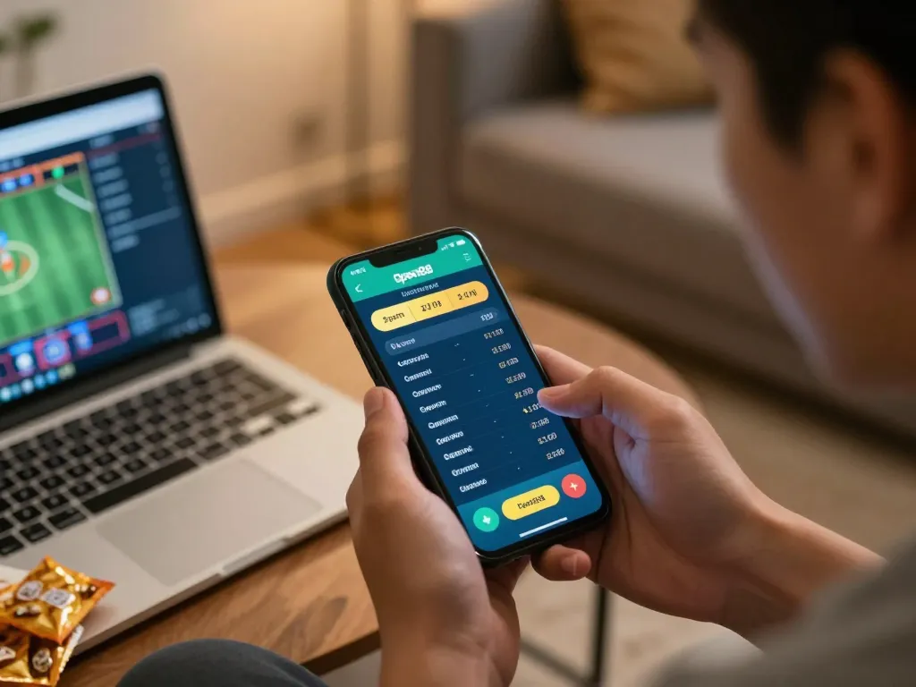 Open88 mobile gaming experience showcasing live betting excitement on smartphone in cozy setting.