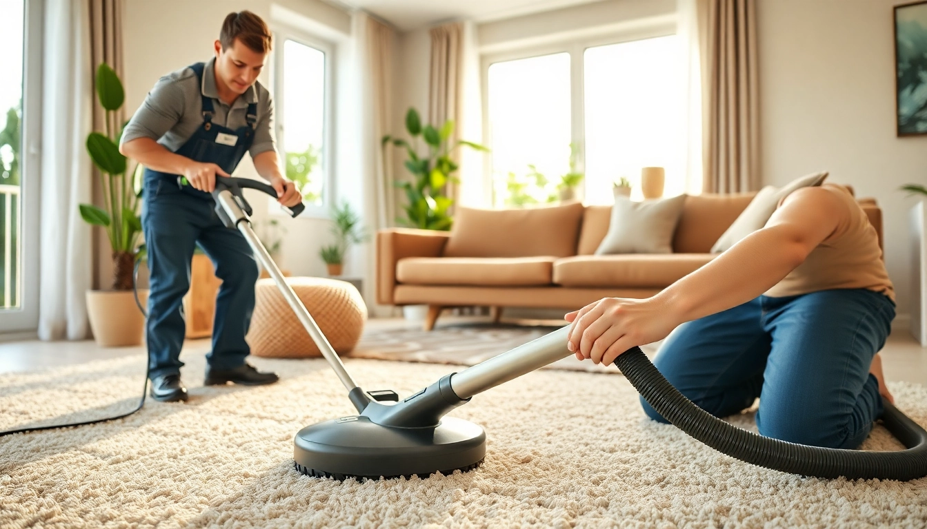 Expert carpet cleaning lincoln ca being performed by a technician in a well-lit living room.