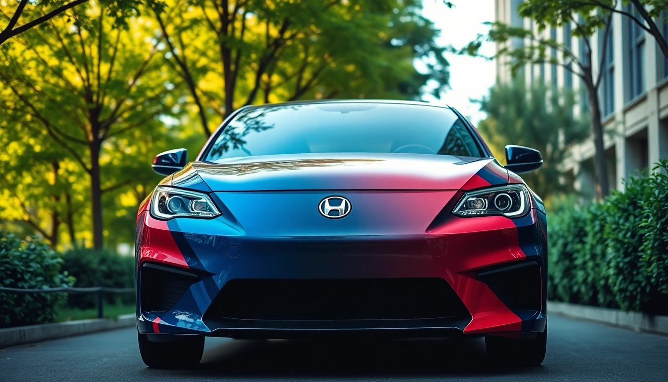 Showcase of the Best Car Tint & Wrap Brand featuring a custom vehicle design wrapped in vibrant colors.