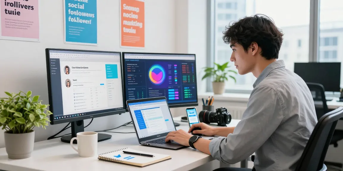 Buy Twitter followers through effective social media strategies in a vibrant office.