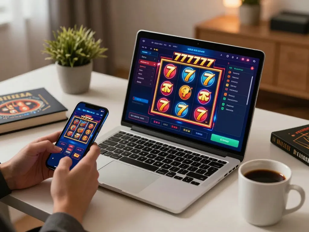 Engaging gameplay on slot777 as players strategize in a modern home office.