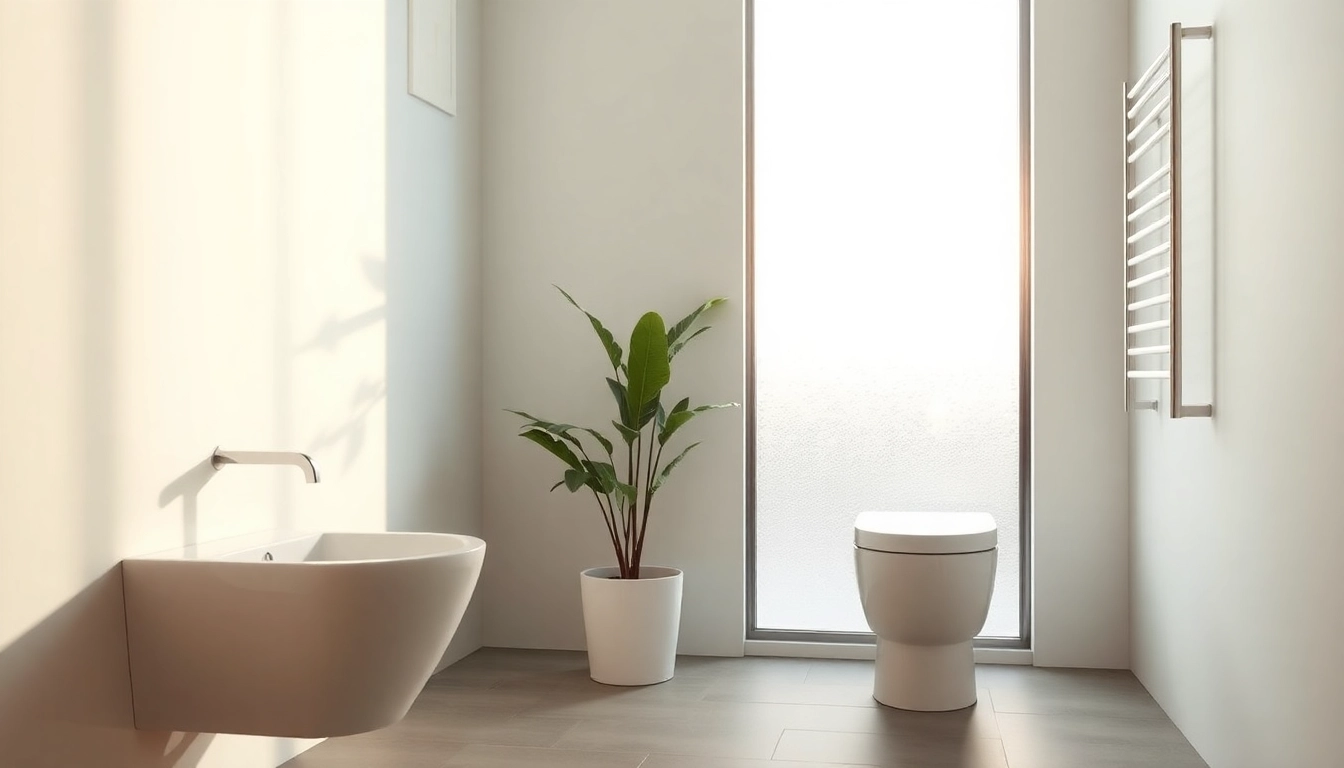 Sanitari di design moderno in un bagno elegante con illuminazione naturale