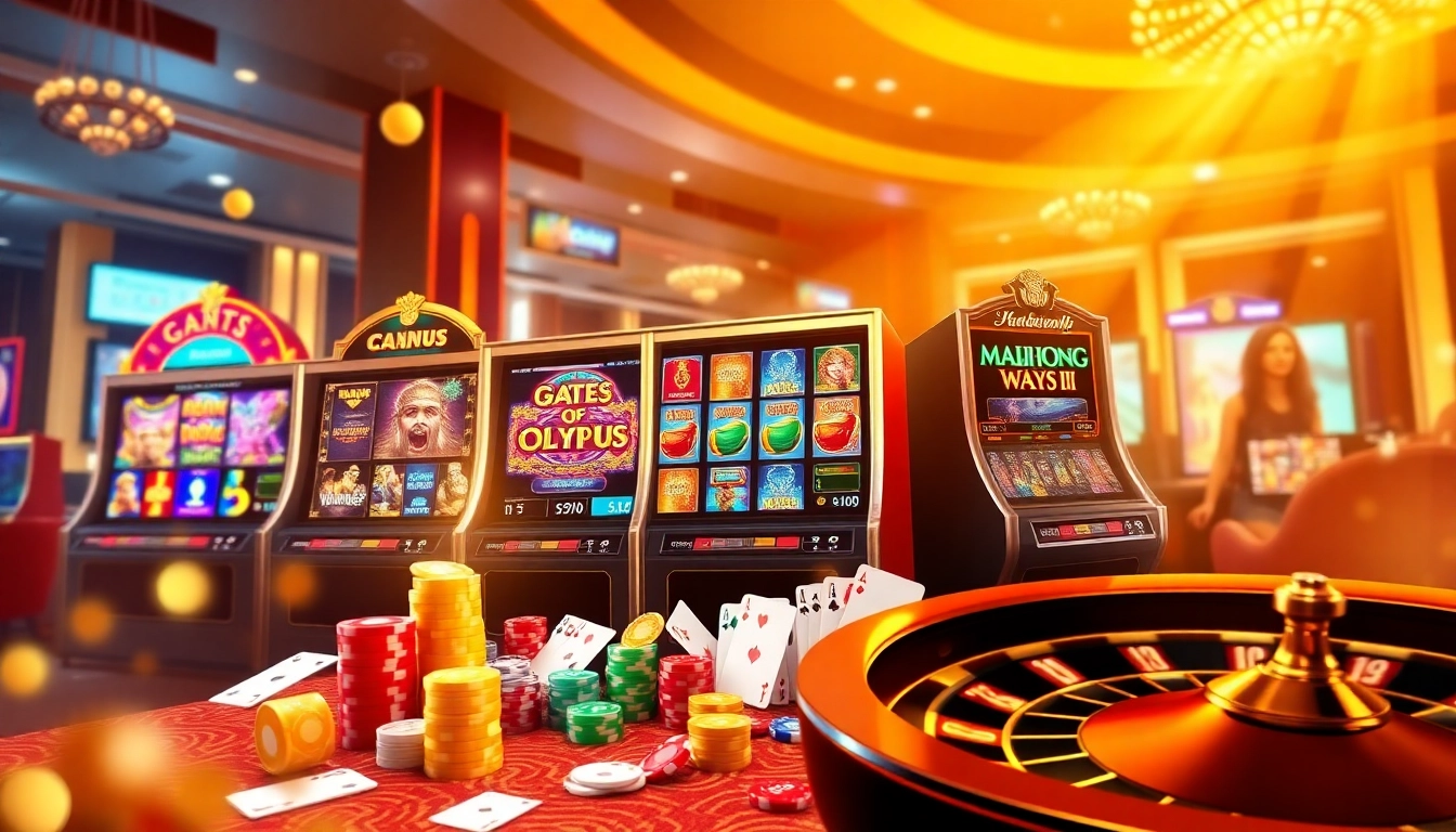 IDN slot gaming interface with vibrant slot machines and casino elements promoting winning excitement.