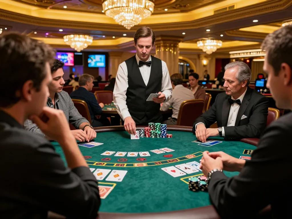 Engaged players at kong88 kon88 blackjack table experience strategic excitement in a lavish casino